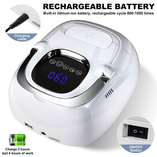 LIMEGIRL Cordless Nail Lamp, 72W Powerful UV LED Nail Dryer with Replaceable Lamp Beads & Battery, UV Light for Gel Polish, Rechargeable & Portable for Professional Nail Salon Use (White, One Battery)