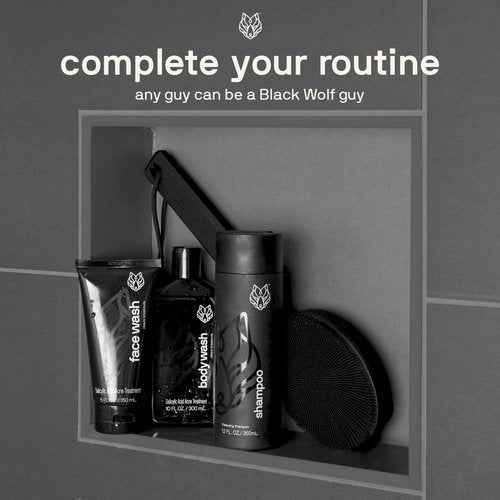 Black Wolf Vibrating Face & Sonic Body Scrubber & Charcoal Powder Body Wash for Men Bundle
