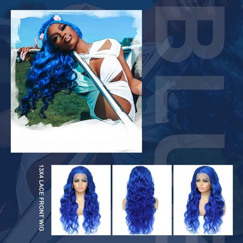 TYUKY 28 Inch Blue Lace Front Wig Human Hair 200 Density Human Hair Wig 13X4 HD Lace Front Wigs Human Hair Pre Plucked Human Hair Wig Color Blue Wig Human Hair Blue Lace Frontal Wigs Human Hair