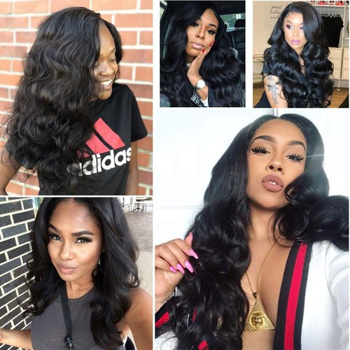 Brazilian Body Wave Frontal with Bundles 100% Unprocessed Human Hair Bundles with Frontal Brazilian Virgin Human Hair Weave and Ear To Ear Lace Frontal with Pre-Plucked Baby Hair (14” 16” 18”+12”)