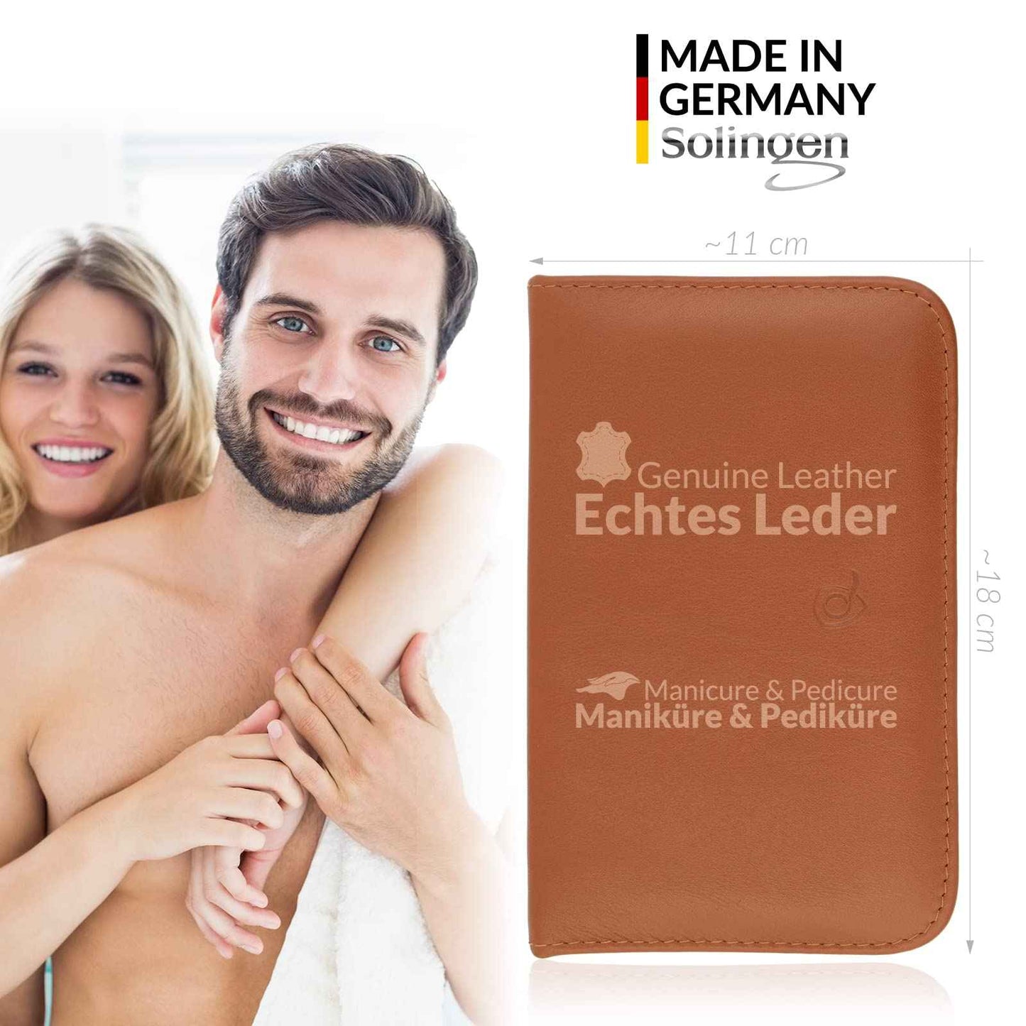 Manicure Set Women and Men – 12-Piece Professional Grooming Kit with Premium Tools, Genuine Leather Case, and exclusive Glass Nail File for Hand & Foot Care, German Quality