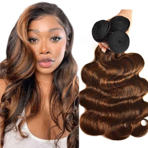 Fabimiya Human Hair Bundles 16 18 20 Inch Chocolate Brown P4/30 Body Wave Bundles Human Hair 100% Unprocessed Soft Sewn In Hair with Double Weft for Black Women