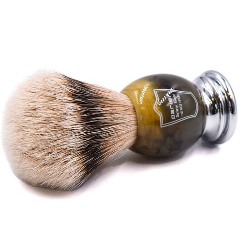 Parker 100% Silvertip Badger Shaving Brush – Faux Horn Handle, Long Loft 22 mm Knot, Chrome Base + Resin Stand – Rich Lather, Sensitive Skin Friendly