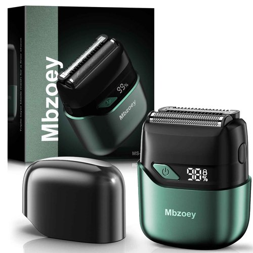 Electric Foil Shavers for Men, Mini Electric Razor, Compact Face Shaver, IPX7 Waterproof Wet Dry Cordless Razor, LED Display, USB-C Fast Rechargeable, Emerald Green