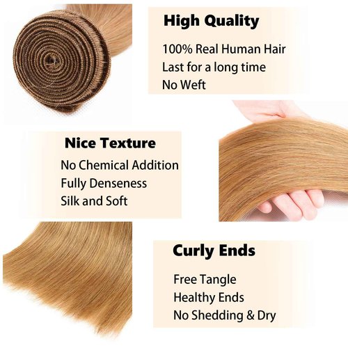 Fabimiya 22 24 26 Inch Human Hair Bundles Honey Blonde 27# Straight Bundles Human Hair 100% Unprocessed Soft Sewn In Hair with Double Weft for Black Women