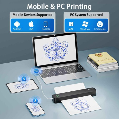 Tattoo Stencil Printer, Bluetooth Tattoo Printer with Super Slime Design,Portable Tattoo Machine, Tattoo Transfer Printer, Compatible with Android, iOS, Windows, MacOS, Support Mobile & PC (Black)