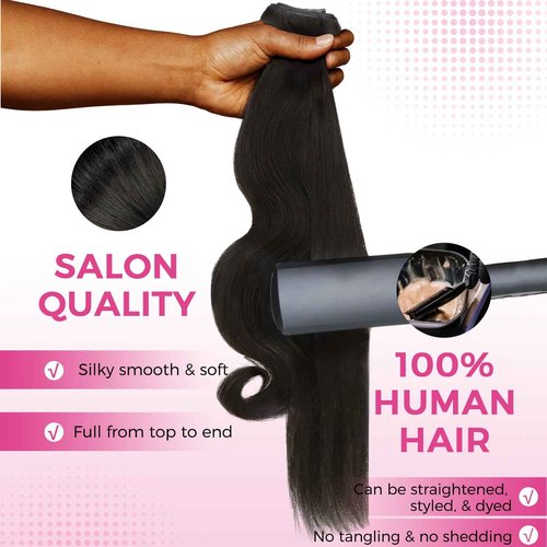 Lashey Genius Weft Hair Extensions Human Hair Natural Black Body Wave 7pcs 110g 14 Inch Hair Extensions Real Soft Thin Weft Clip ins for Women