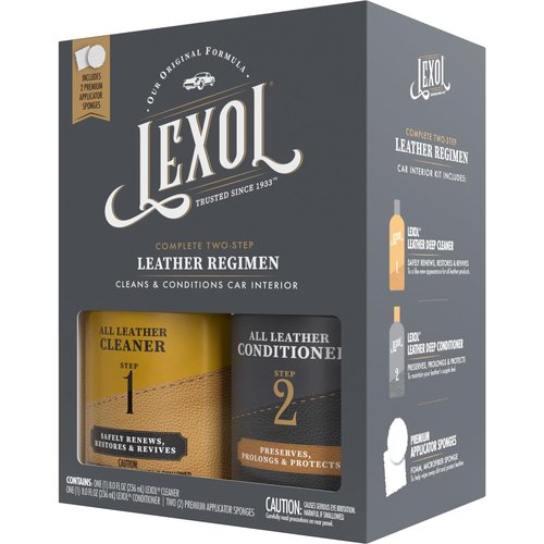 Leather Conditioner and Cleaner Kit by Lexol, Use on Furniture, Car Interiors, Shoes, Handbags, Includes 2 Application Sponges, Two-Step System, 8 oz Each