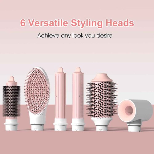 Sophinique 6 in 1 Blow Dryer Brush & Hair Dryer Brush with 110,000 RPM Hot Air Style, No Heat Damage, Ionic Care Blowout with Curling Iron,Volumizing, Straightening, Travel Bag Included, Pink