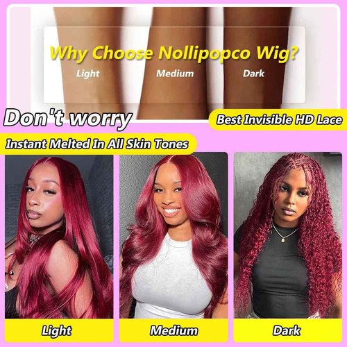 Nollipopco 30inch 99j burgundy lace front wigs human hair 13x6 HD Body Wave Lace Front Wigs Human Hair 200 Density Pre Plucked Glueless Frontal Wigs Human Hair for Black Women