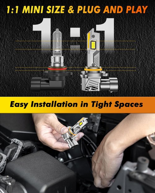 Termitor 9012/HIR2 Light Bulbs, 𝟔𝟎,𝟎𝟎𝟎𝐋𝐌 𝟏𝟎𝐗 Ultra-Bright 6500K, 𝟑𝟔𝟎° Adjustable Quick Install, 𝐑𝐞𝐚𝐥 𝟏:𝟏 Size Direct Replacement 9012 Fog Light Bulb, IP68, Plug N Play, Pack of 2