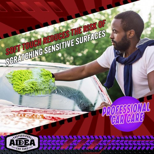 AIDEA Car Wash Mitt Microfiber, 1PK-Scratch-Free& Lint-Free, Premium Chenille Microfiber Mitt Car Wash Brush-Green Regular Size (7.12''X10.14'')