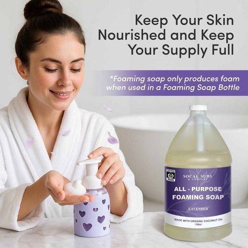 SoCal Suds & Company 128oz Certified Organic Foaming Hand & Body Wash - Gentle Natural Body,Baby & Face Wash for Sensitive Skin, Moisturizing Soap, Hand Soap and More - Lavender