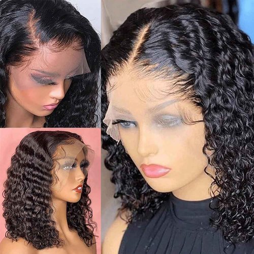 VIULKY 14 Inch Deep Wave Bob Wig Human Hair Glueless 13x6 Lace Front Wigs Human Hair Wigs for Black Women Pre Plucked 200 Density HD Short Curly Lace Frontal Wig Natural Black