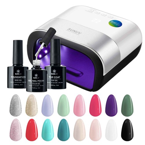 SUNUV SUN3 Professional UV Light for Nails,Hema-Free 16 Color Gel Nail Polish Kit