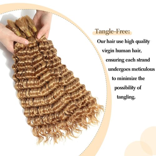 Leruikair Deep Wave Human Braiding Hair 50g Per Bundle 2 Pcs Total 100g 24 Inch Color 27# Honey Blonde Brazilian Virgin Bulk No Weft Braiding Human Hair for Black Women