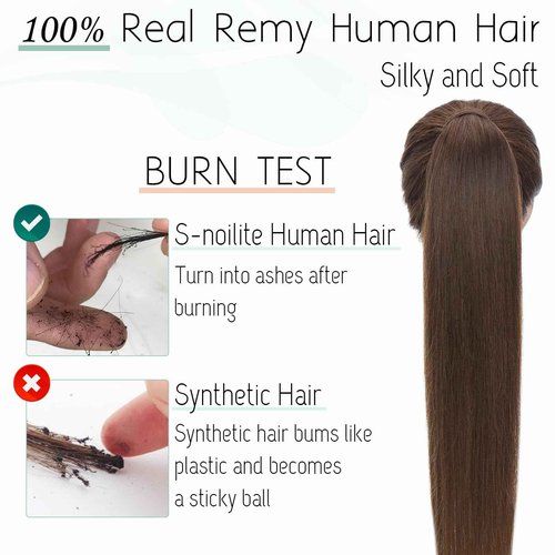 S-noilite Wrap Around Ponytail Extension Human Hair #4 Medium Brown Ponytail Extensions Real Remy Hair 22inch Long Straight Clip in Human Hair Ponytail 95Grams