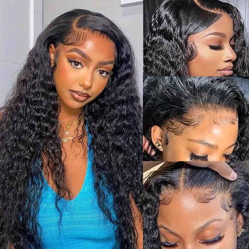 soHygge 13x6 HD Deep Wave Lace Front Wigs Human Hair Pre Plucked 200% Density Deep Curly Gluless Wigs Human Hair Lace Frontal Wigs with Baby Hair Natural Hairline 22 Inch