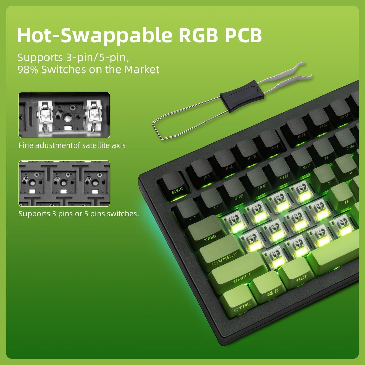 ZORNHER ZH870 Wireless Mechanical Gaming Keyboard,80% Green Custom Creamy Sound Keyboard with Shine Through PBT Keycaps,Pre-lubed Linear Switches,Hot-Swappable,RGB Backlit,2.4GHz/USB-C/BT5.0