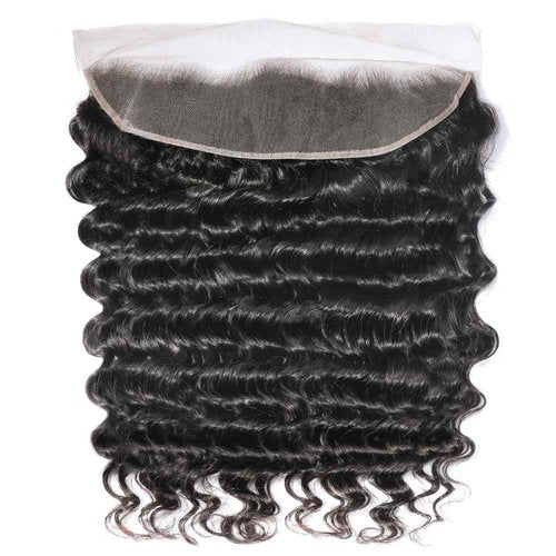 Deep Wave Bundles with Frontal 13x4 Lace Frontal With Bundles 100% Unprocessed Brazilian Hair Extensions Natural Color (Deep Wave 3+1, 18 20 22+16)
