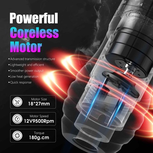 Kiss Of Dragon 'TRAVELER-T2' Cordless Tattoo Machine Adjustable Pen Strokes with 42mm Grip Pen Extra Professional 2000mAh Battery