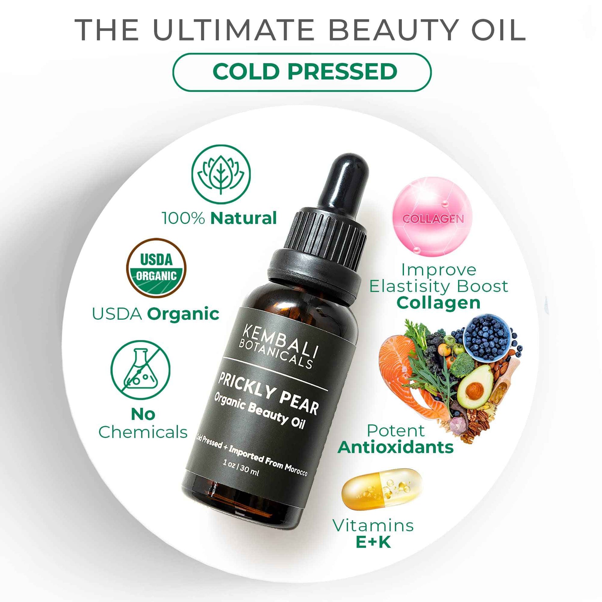 KEMBALI BOTANICALS Prickly Pear Seed Oil, Organic, 100% Pure, Cold-Pressed-Unrefined, for Skin, Hair, Nails. Premium Quality, Imported from Morocco