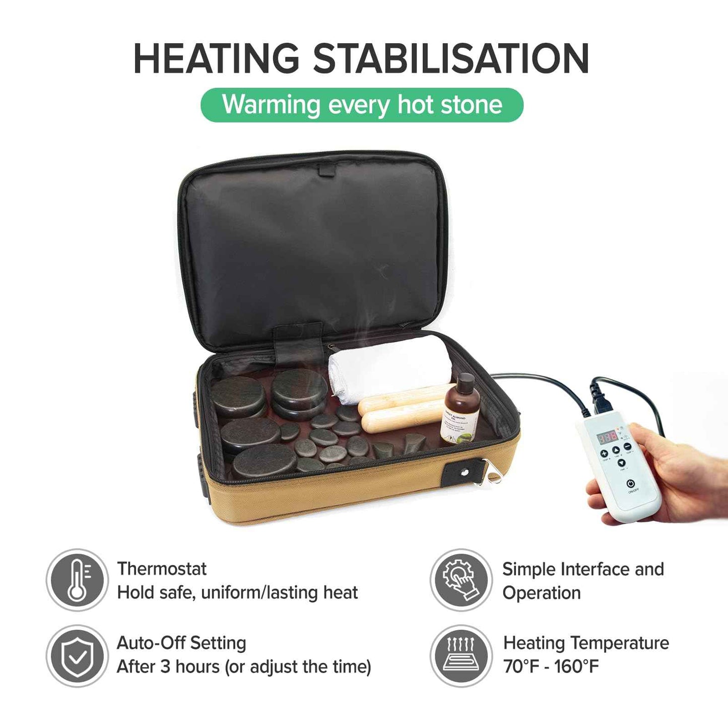 Goodtar Portable Hot Stones Warmer Set Spa Salon Massage Digital Electric Heater Kit with 16 Basalt Stones