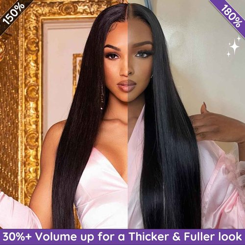 ekaibaoek 13x6 Lace Front Human Hair Wig, 100% Human Hair 180 Density, HD Lace Frontal Wig, Pre-Plucked Glueless Wigs, 28inch