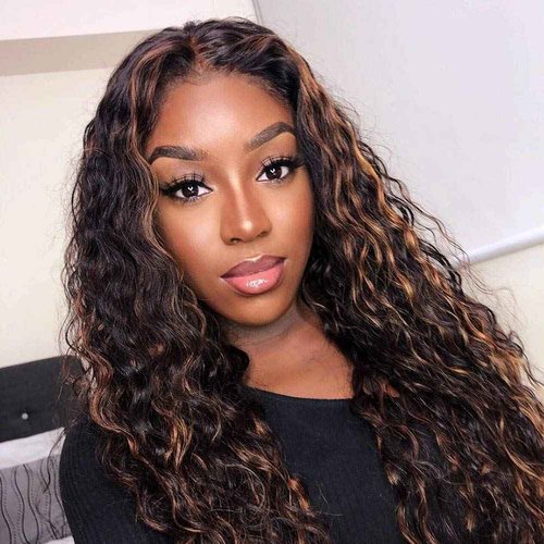 Super idol Ombre Highlight Deep Wave Lace Front Wigs Human Hair 1B/30 Honey Blonde Lace Closure Wigs for Black Women Pre plucked with Baby Hair Free Part(16 Inch, 1B/30 Highlight Wig)