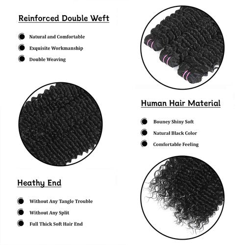 Tanday 15A Raw Human Hair Bundles 3 Bundles 18 18 18, Deep Wave Bundles Human Hair,Triple Lifespan Indian Virgin Hair,No Tangle Shedding,Multiple Washes Keep Texture Silky Soft Natural Black