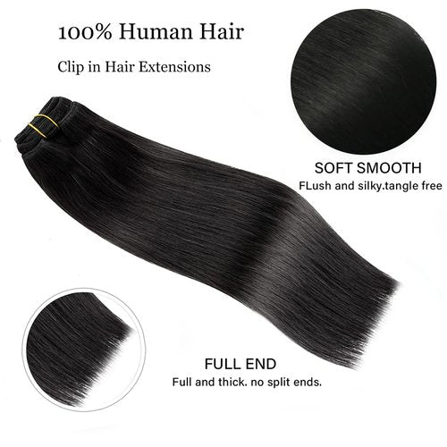 Clip in Hair Extensions Real Human Hair 22Inch 120g/set Straight Human Hair Clip in Extensions 7pcs Thick Remy Brazilian Human Hair Clip ins for Women Jet Black Color