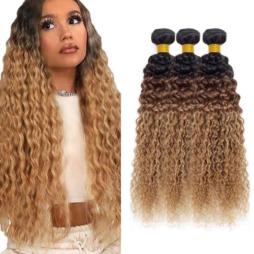 T1B/4/27 Bundle Ombre Water Wave Human Hair Bundles 24 26 28 Inch 8A Brazilian Unprocessed Virgin Hair 3 Bundles Ombre Blonde Bundle Hair Weave
