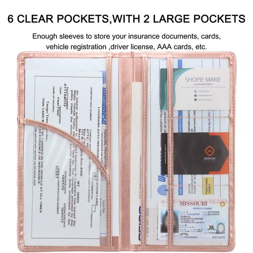 LumiMokki Premium Car Registration & Insurance Card Holder with Magnetic Shut, Vehicle Glove Box Car Organizer - For Documents, Cards, License (Rose gold)