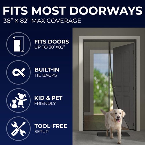 Flux Phenom Upgraded Magnetic Screen Door - Bugs Out, Breeze in - 9min Install Auto-Sealing Heavy Duty Double Stitched Mesh, 52 Magnets, Hands Free Patio Door Net, Pet & Kid Friendly, 38 x 82 Inch