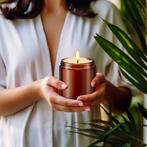 Norme 24 Pieces 16 oz Glass Jars with Lids Empty Storage Containers Leakproof Candle Jars Round Cosmetic Jars for Storing Lotions Powder Ointments Candle Making (Amber)