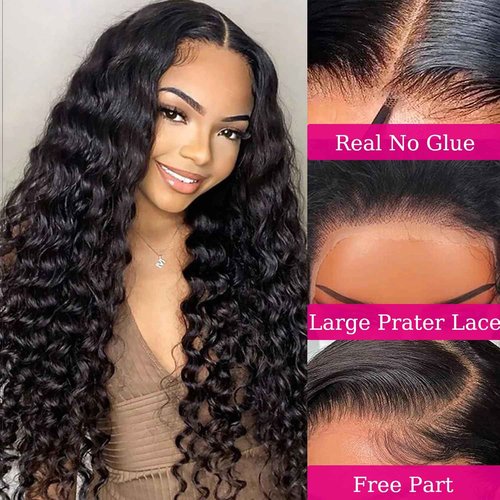 Glueless Wigs Human Hair Pre Plucked Pre Cut 13x4 Deep Wave Lace Front Wigs Human Hair Upgraded Glueless Wig Ready To Wear Curly HD Lace Front Wigs For Black Women Wear And Go (20 Inch)