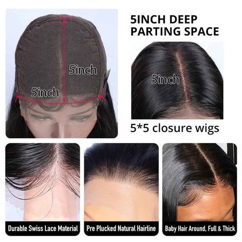 Daules 5x5 Closure Wig 5x5 HD Lace Closure Wigs Human Hair for Women 180% Density Pre Plucked Virgin Human Hair 5x5 Deep Curly Lace Front Wig Super Soft True to Length Natural Black Color 18Inch