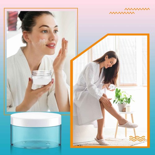 Dandat 72 Pcs 8 oz PET Loose Powder Containers Plastic Jars with Lid and Label, Leak Proof Empty Cosmetic Jars for Lotion, Cream, Gel, Powder - Refillable Travel Storage Containers(White)