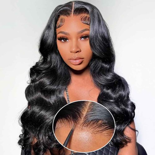 Daveila Body Wave Glueless Wig Human Hair 24 Inch Pre Plucked Pre Cut Glueless Lace Front Wig Ready to Wear 6x4 Body Wave Closure Wig 180% Density Human Hair with Natural Hairline for Women