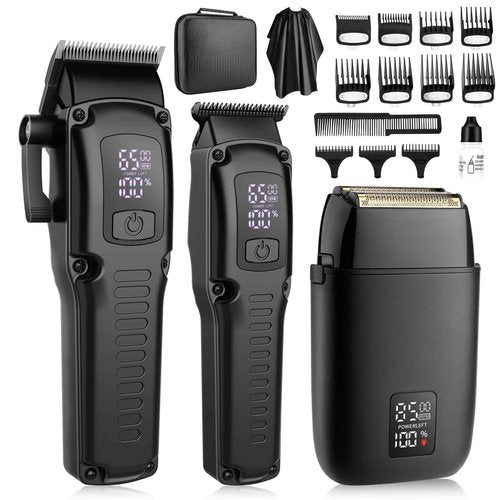 QREEYX Professional Hair Clipper for Men, 3 in 1 Hair Clipper Beard Trimmer and Electric Foil Shaver Set with LED Display, Cordless Grooming Kit for Home, Travel, Barber, Ideal Gift for Him