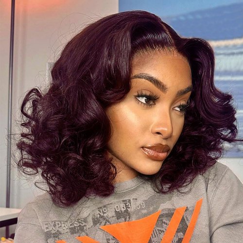 250% Density Loose Deep Wave Wig 13x4 99J Burgundy Wig Human Hair Glueless Wigs Pre Plucked Invisible Lace Dark Red Bob Wig Bleached Knots 100% Human Hair Lace Front Wigs Full and Thick (14inches)