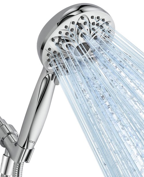 6-Setting Shower Head with Handheld, JDO High Pressure Hand held Shower Head, 4.7 Inch Chrome Detachable Showerhead Set with 59 Inch Stainless Steel Hose and Adjustable Showerhead Holder