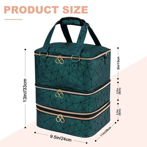 Uross Nail Polish Organizer Bag Holds 84 Bottles Nail Polish & Nail Lamp,Large Gel Nail Polish Organizers and Storage box for Nail Tech, Nail Kit Supplies Organizer Case-Darkgreen