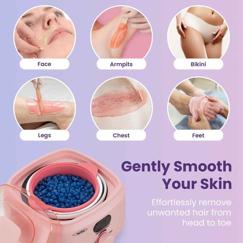 Sunvivi Wax Kit Digital Hair Removal Waxing Kit for Women & Men, Hot Wax Warmer Pot with 5 Bag Hard Wax Beads, Wax Melt Warmer Kit for Full Body, Legs, Face, Bikini,Sensitive skin, Pink