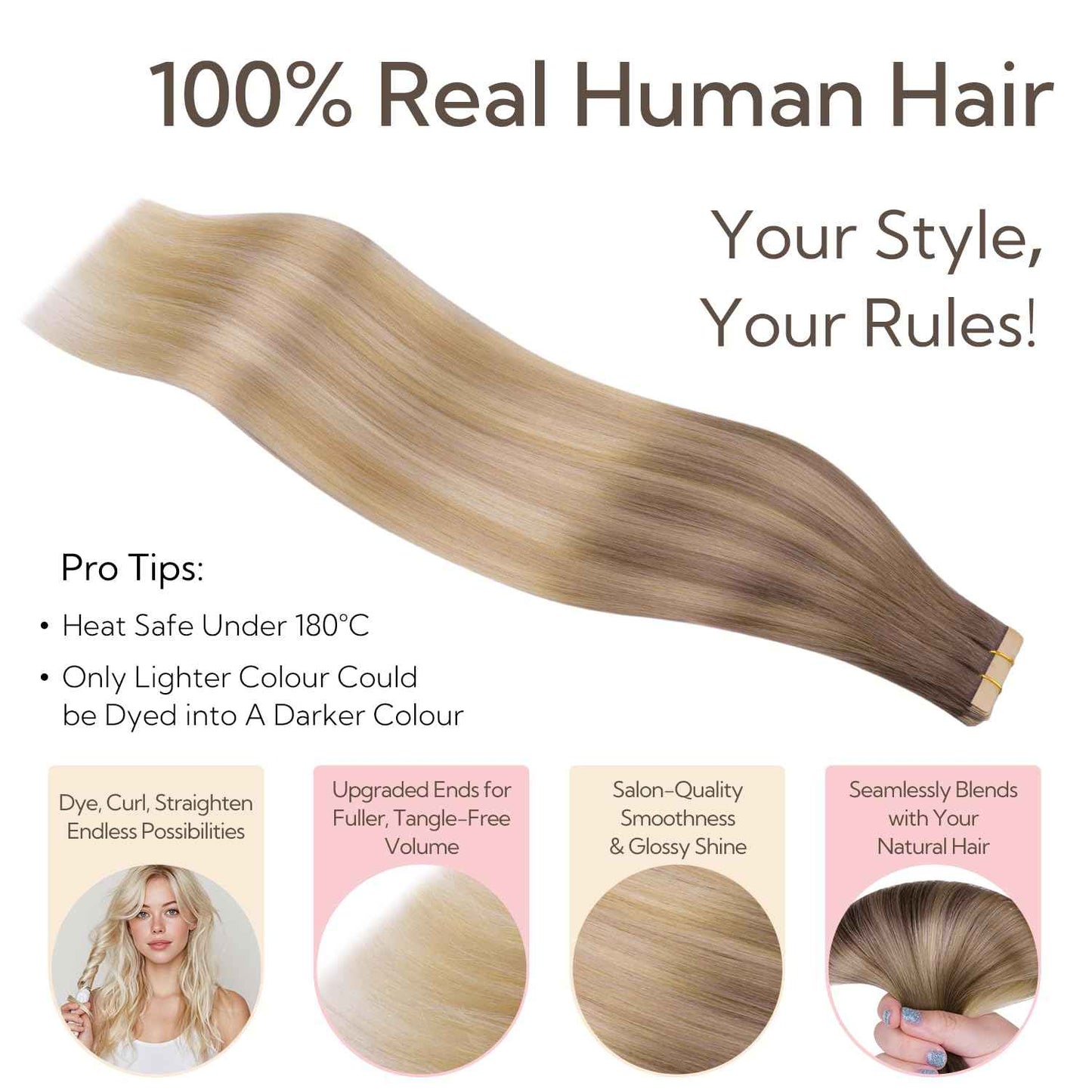 HOTBANANA Tape in Hair Extensions, 20 Inch 20pcs 50g Balayage Caramel Blonde Tape in Real Remy Human Hair Extensions Straight