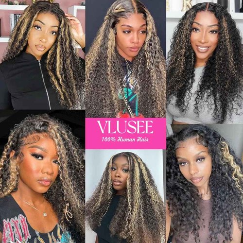 Vlusee 26 Inch 13x6 Deep Wave Lace Front Wigs Human Hair Fb/27 Ombre Blonde Lace Front Wig Human Hair Pre Plucked 13x6 HD Full Lace Frontal Curly Human Hair Glueless Wig for Women