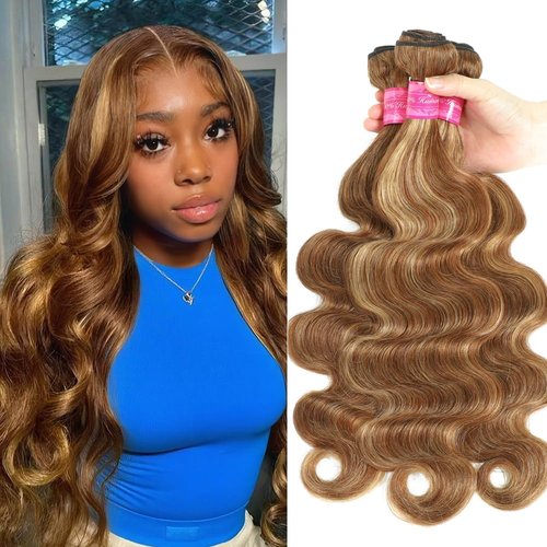 P4/27 Human Hair Highlight Honey Blonde Body Wave Bundles 100% Unprocessed Brazilian Virgin Hair Ombre Brown Highlight Body Wave 3 Bundles for Black Women