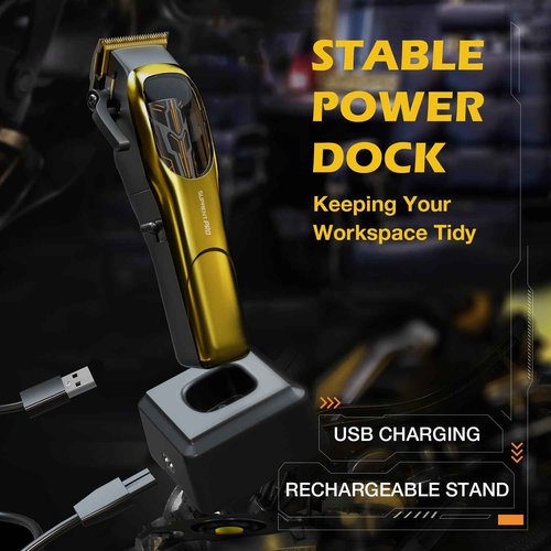 Ultra Quiet Cordless Hair Clippers for Men – High Torque 7800RPM Motor, Low Heat, Professional Hair Clippers with Charging Dock (Gold)
