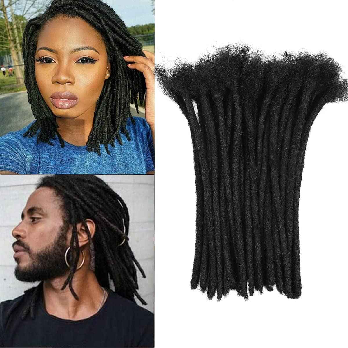 Loc Extensions Human Hair 8inch 30 Strands 0.6cm Width 100% Full Handmade Permanent Dreadlock Extension Human Hair for Women/Men Can Be Dyed Bleached Curled (Width 0.6cm Natual Black)