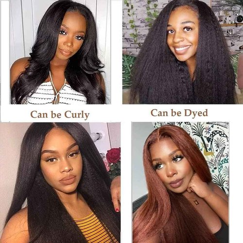 Vanmast V Part Wig Human Hair Kinky Straight 180% Density Upgrade U Part Human Hair Wig For Women No Leave Out No Glue Beginner Friendly Full Head Clip Yaki V Shape Wigs 16 Inch Natural Color